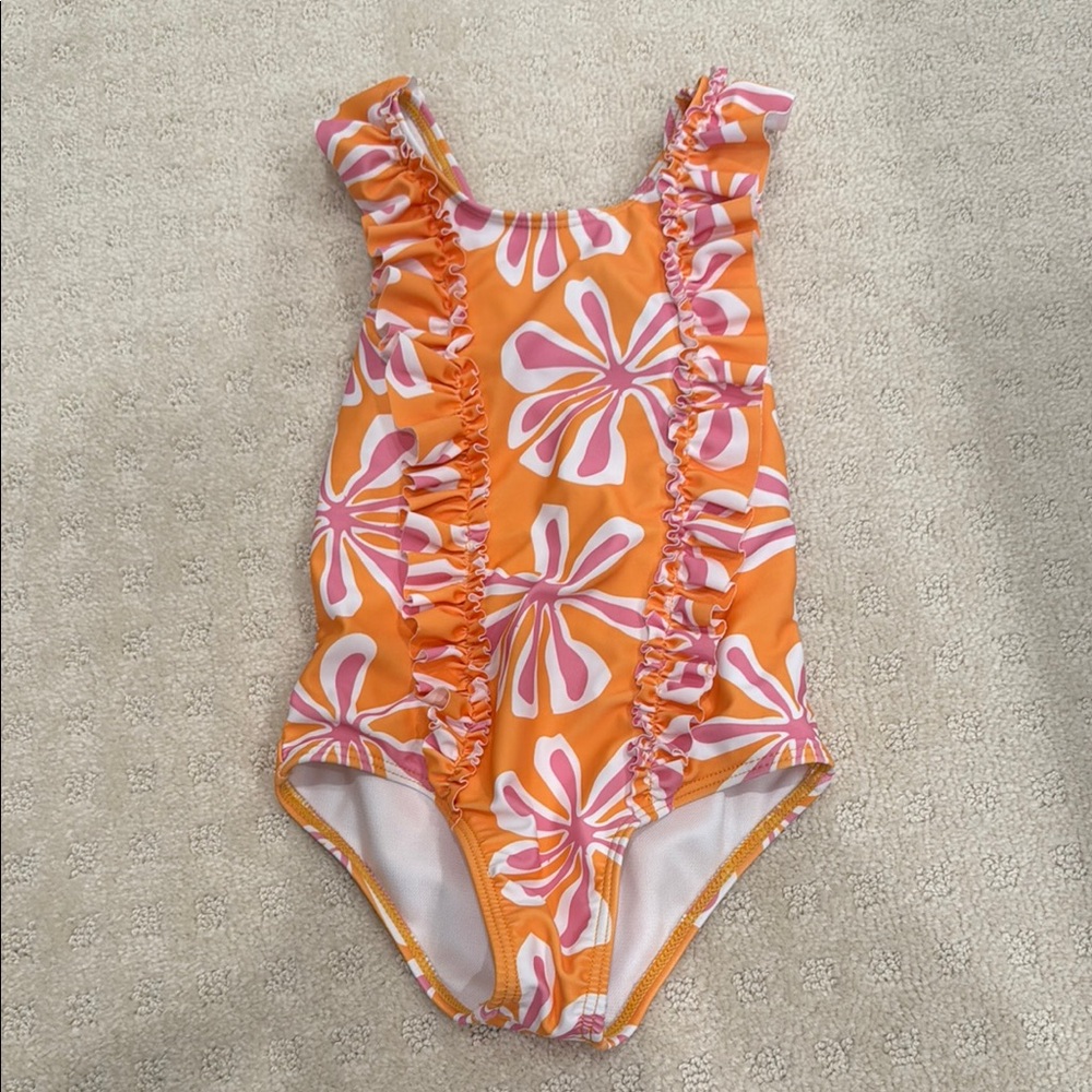 Jessica Simpson Toddler Orange and Pink Floral Swimsuit